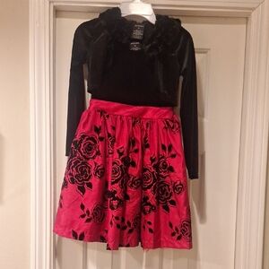 Black and Red Floral Dress with Jacket